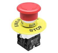 Sarini 1pcs 22mm Red Mushroom Switch AC 660V 10A 1NC 1NO Red Mushroom Emergency Stop Push Button Switch with Emergency Stop Sign,HB2-ES545