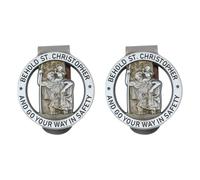 Sarini 2 Pcs Christopher Medal for Car, Saint Christopher Visor Clip, Round St Christopher Medal Badge Clip Christ Pendant Bookmark Personalised Bless Driving Safety Clip