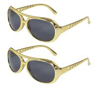 Sarini 2pcs Gold Elvis Glasses Fashion Style Glasses 50'S Glasses Hippie Disco Costume Accessory Halloween Costume