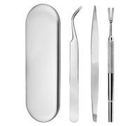 Sarini 4-Piece Stainless Steel Tick Removal Tool Set 1 Piece Exquisite Box 1 Piece Two Clips 1 Piece Tick Removal Tweezers And 1 Piece Sharp Rake Pet Dog Cat Tick Removal Tools