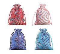 Sarini 4Pcs Silk Drawstring Gift Bag Embroidered Jewelry Crystal Pouch Bag Christmas Candy Chocolate Bags Present Package Bag Retro Small Coin Purses