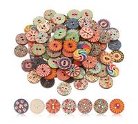 Sarini 50pcs Wooden Buttons Assorted Vintage Round Wooden Flower Buttons 25mm for Crafts Durable Wooden Buttons with Holes for Sewing Knitting Scrapbooking and DIY
