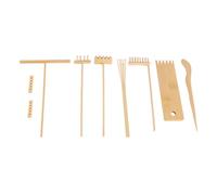 Sarini 7 PCS Garden Rake Kit Complete Zen Rake Tools Set with Bamboo Rakes Holder and Moss Rakes Brush Spoon Ideal for Sand Garden Maintenance for Men Women