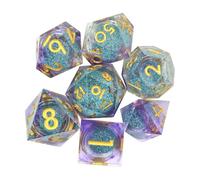 Sarini 7-teiliges Würfelset mit Flüssigkern und Kunstharz,scharfe Kanten,polyedrische DND-Würfel für Dungeons and Dragons,RPG,MTG-Tischspiele (Blau/Lila)