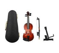 Sarini 8cm Miniature Violin Wooden Instrument Model with Stand with Bow and Black Leather Case for Dollhouse Home Office Decor