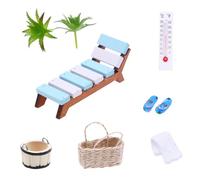 Sarini Dollhouse Mini Summer Beach Wooden Lounge Chair Miniature Sauna Scene Shooting Props Model