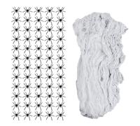 Sarini Halloween Decoration Spider Web Set 300g Stretchable Spider Web And 60 Artificial Black Spiders Large Spider Web For Indoor And Outdoor, Haunted House And Party