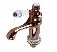 Sarini Retro Bathroom Basin Mixer Tap, Luxury Victorian Mixer Taps with Floral Ceramic Handle, Single Lever Mono Vintage Sink Faucet for Cloakroom（Rose Gold）