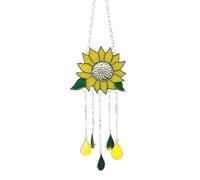 Sarini Sunflower Wind Chime Sun Flower Hanging Sign Dripping Pendant Stained Suncatcher Garden Ornament Decor For Outdoor Indoor Home Bedroom Living Room Window
