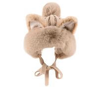 Sarini Warm Simulation Fox Cat Ears, Earmuffs Plush Knitted Wool Hat Fox Ears, Artificial Plush Hat Cat Ears Hat One Size Fits All (55-59cm) Khaki