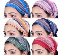 Sarjana Handicrafts Unisex Indian Cotton Bandana Striped Hair Wrap Elastic Headband, 10 Pieces