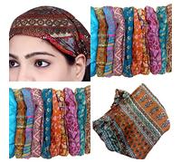 Sarjana Handicrafts Unisex Indian Cotton Bandana Striped Hair Wrap Elastic Headband, 10 Pieces