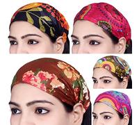 Sarjana Handicrafts Unisex Indian Cotton Bandana Striped Hair Wrap Elastic Headband, 10 Pieces