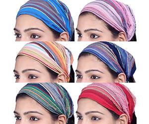 Sarjana Handicrafts Unisex Indian Cotton Bandana Striped Hair Wrap Elastic Headband, 10 Pieces