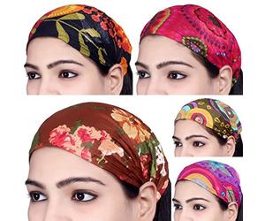 Sarjana Handicrafts Unisex Indian Cotton Bandana Striped Hair Wrap Elastic Headband, 10 Pieces