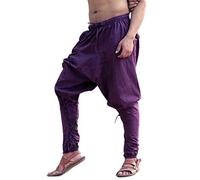 SARJANA Men's Cotton Harem Pants Tie Ankles Yoga Baggy Boho Drop Crotch Trouser with Pockets Free Size