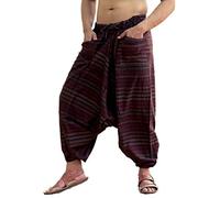 SARJANA Men's Cotton Striped Harem Pants Unisex Baggy Yoga Trouser Free Size