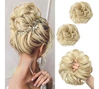 SARLA 2PCS Messy Hair Bun Hair Pieces Wavy Curly Synthetic Updo Fake Scrunchies Ponytail Extension for Women Ash Blonde
