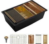 Sarlai 30 Granite Composite Kitchen Sink Black Undermount Sink Workstation