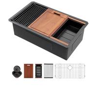 Sarlai 30 Matte Black Undermount Kitchen Sink Workstation - 30x18 Inch Kitchen Sinks with Ledge NANO-Tech Round Corner 16 Gauge Stainless Steel Single Bowl Sink Basin