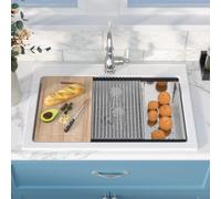 Sarlai 33 Inch Drop In Fireclay Workstation White Kitchen Sink 33" x 22"