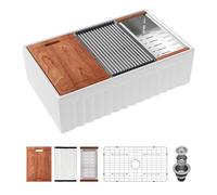 Sarlai 33 White Farmhouse Sink Workstation - 33X20 Kitchen Sink Apron Front Ledge Workstation Reversible Ceramic Fireclay Undermount Farmer Kitchen Sinks