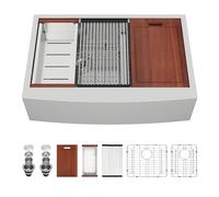 Sarlai 36 Farmhouse Kitchen Sink Double Bowl - 36 x 22 Inch Apron Front Stainless Steel 16 Gauge Ledge Workstation Farmer Sink Undermount Low Divide 60/40 Double Basin Under Counter Kitchen Farm Sinks