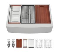 Sarlai 36 Farmhouse Kitchen Sink Double Bowl - 36 x 22 Inch Farm Sink Stainless Steel Apron Front 16 Gauge Ledge Workstation Sinks Low Divide 50/50 Double Basin Under Counter Kitchen Farmer Sinks