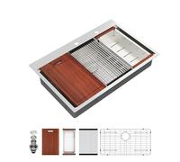 Sarlai ADA Drop In Kitchen Sink, 33 Inch Drop Worksation Sink 6-Inch Low Depth ADA Compliant Single Bowl 16 Gauge Stainless Steel 33x22 Inch Topmount Handmade Sinks Basin with Accessories