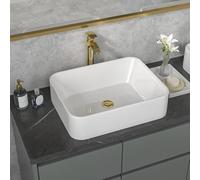 Sarlai Bathroom Vessel Sink Ceramic Cloakroom Sink Modern Small Compact Porcelain Wash Basin Above Counter Classic Design Gloss White Rectangular Basin 485x380x130 mm