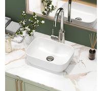 Sarlai Countertop Bathroom Basin 36.8x25.4x11.5 cm Ceramic Bathroom Sink | White Small Countertop Basin, Modern Rounded Rectangular Ceramic Cloakroom Sink, Wash Basin for Cloakroom, Lavatory, Bathroom