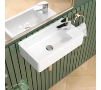 Sarlai Wall Hung Bathroom Sink, White Ceramic Wash Hand Basin 46x27x12cm | Modern Rectangular Cloakroom Basin, Wall-Mounted Bathroom Basin with Right Tap Hole, Smooth Glazed Surface, Easy to Clean