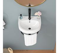 Sarlai Wall Hung Bathroom Vessel Sink with Towel Rack,16x14 Inch Wall Mounted Rectangle Ceramic Small Bathroom Sink White Mini Wash Modern Vanity Floating Basin