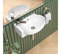 Sarlai Wall Hung Ceramic Bathroom Sink, White Wash Basin 42x28x12.5cm