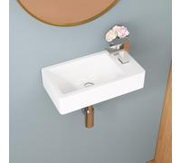 Sarlai Wall Mount Bathroom Sink Wall Hung Floating Vessel Sink Small White Ceramic Vanity Rectangle Basin for Bathroom Cloakroom,460×270×110mm