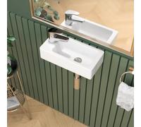 Sarlai Wall Mounted Bathroom Basin Small Ceramic Cloakroom Sink 37x18.5x9cm | Modern White Wall Hung Bathroom Sink, Samll Cloakroom Basin with Left Tap Hole, Space-Saving Rectangular Corner Sink Basin