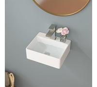 Sarlai White Ceramic Vessel Sink Rectangle Compact Bathroom Sink Wall Mounted for Small Cloakroom Bathroom Floating Bathroom Sink Vanity Sink 335x290x115mm (WxDxH)