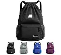 Sarmeley Drawstring Backpack Bags, Printed Drawstring Gym Bag for Men Women Girls Boys Adults, Large Drawstring Bags Waterproof Swimming Bag Draw String Bag for Shopping Yoga Sport Travel, Black