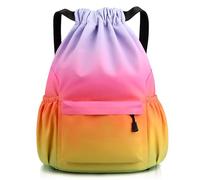 Sarmeley Drawstring Backpack Bags, Printed Drawstring Gym Bag for Men Women Girls Boys Adults, Large Waterproof Swimming Bag Draw String Bags for Shopping Yoga Sport Travel, Rainbow