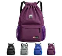 Sarmeley Drawstring Backpack Bags, Printed Drawstring Gym Bag for Men Women Girls Boys Adults, Large Waterproof Swimming Bag Draw String Bags for Shopping Yoga Sport Travel, Purple