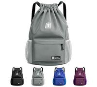 Sarmeley Drawstring Backpack Bags, Printed Drawstring Gym Bag for Men Women Girls Boys, Large Drawstring Bags Waterproof Swimming Bag Draw String Bag for Shopping Yoga Sport Travel, Grey