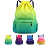 Sarmeley Drawstring Backpack Bags, Printed Drawstring Gym Bag for Men Women Girls Boys, Large Drawstring Bags Waterproof Gradient Draw String Bag Swimming Bag for Sport Shopping, Green