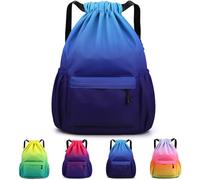 Sarmeley Drawstring Backpack Bags, Printed Drawstring Gym Bag for Men Women Girls Boys, Large Drawstring Bags Waterproof Gradient Draw String Bag Swimming Bag for Sport Shopping, Dark Blue
