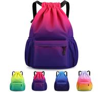 Sarmeley Drawstring Backpack Bags, Printed Drawstring Gym Bag for Men Women Girls Boys, Large Drawstring Bags Waterproof Gradient Draw String Bag Swimming Bag for Sport Shopping, Dark Purple
