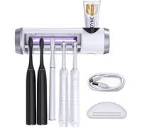 SARMOCARE Toothbrush Holder Cleaner with Fan Drying & 6min Timing Function, 5 Toothbrush Slots, Rechargeable Bathroom Wall Mounted Fit Sonic and Manual Toothbrushes