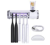 SARMOCARE Toothbrush Holder Cleaner with Fan Drying & 6min Timing Function, 5 Toothbrush Slots, Rechargeable Bathroom Wall Mounted Fit Sonic and Manual Toothbrushes