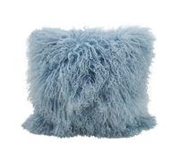 SARO LIFESTYLE 100% Wool Mongolian Lamb Fur Throw Pillow with Poly Filling, 16", Ice Blue