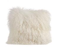 SARO LIFESTYLE 100% Wool Mongolian Lamb Fur Throw Pillow with Poly Filling, 20", Ivory
