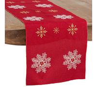 SARO LIFESTYLE 116.R16108B Neve Collection Embroidered Snowflake Christmas Holiday Table Runner, Polyester, Red