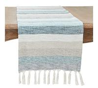 SARO LIFESTYLE 3721.A1672B Amayah Collection Striped Design Table Runner, 80% cotton-20% Acrylic, Aqua